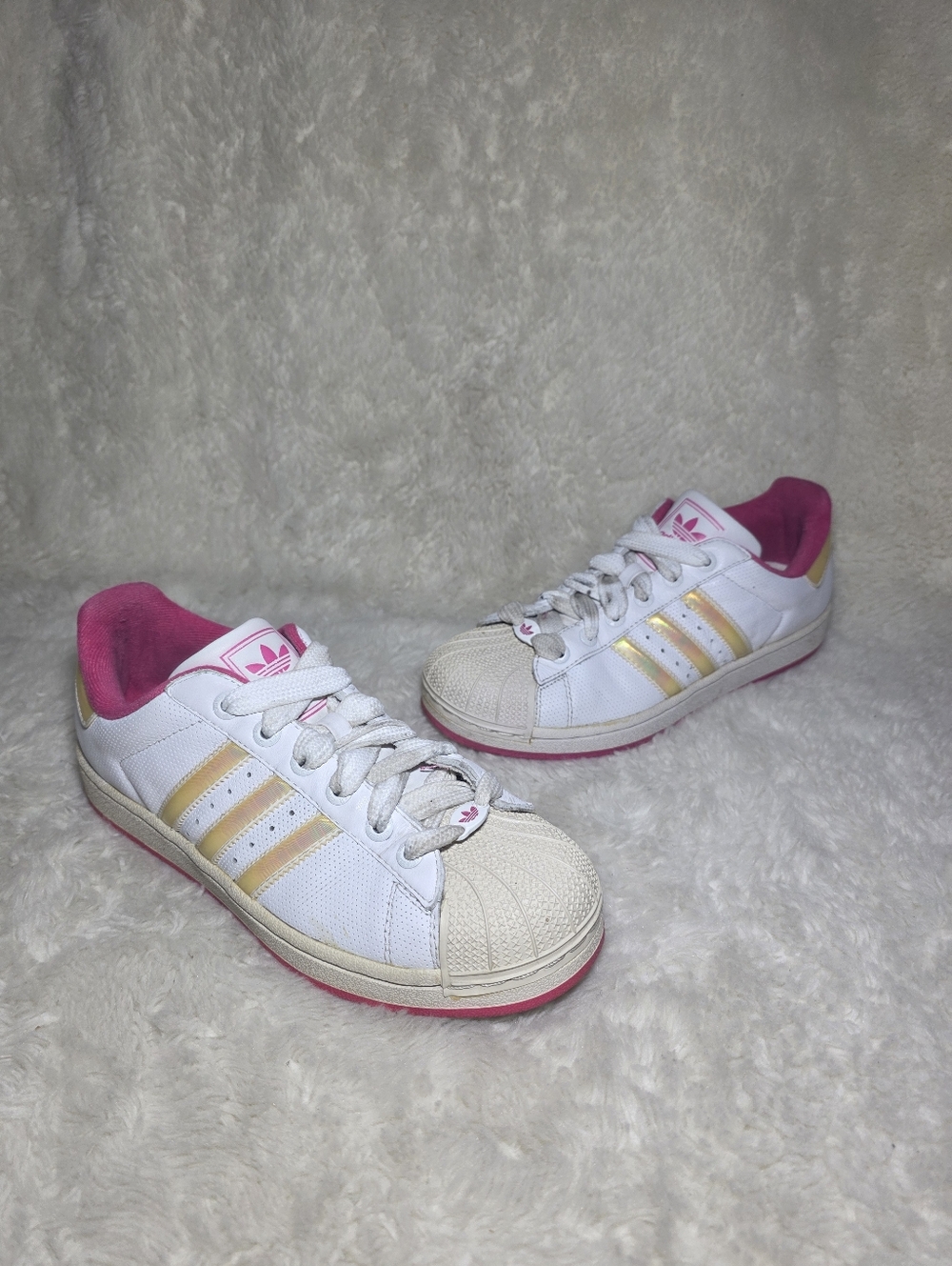 Vtg 2007 Adidas Originals Superstar Shell Toe Iridescent Gold Pink US Womens 7